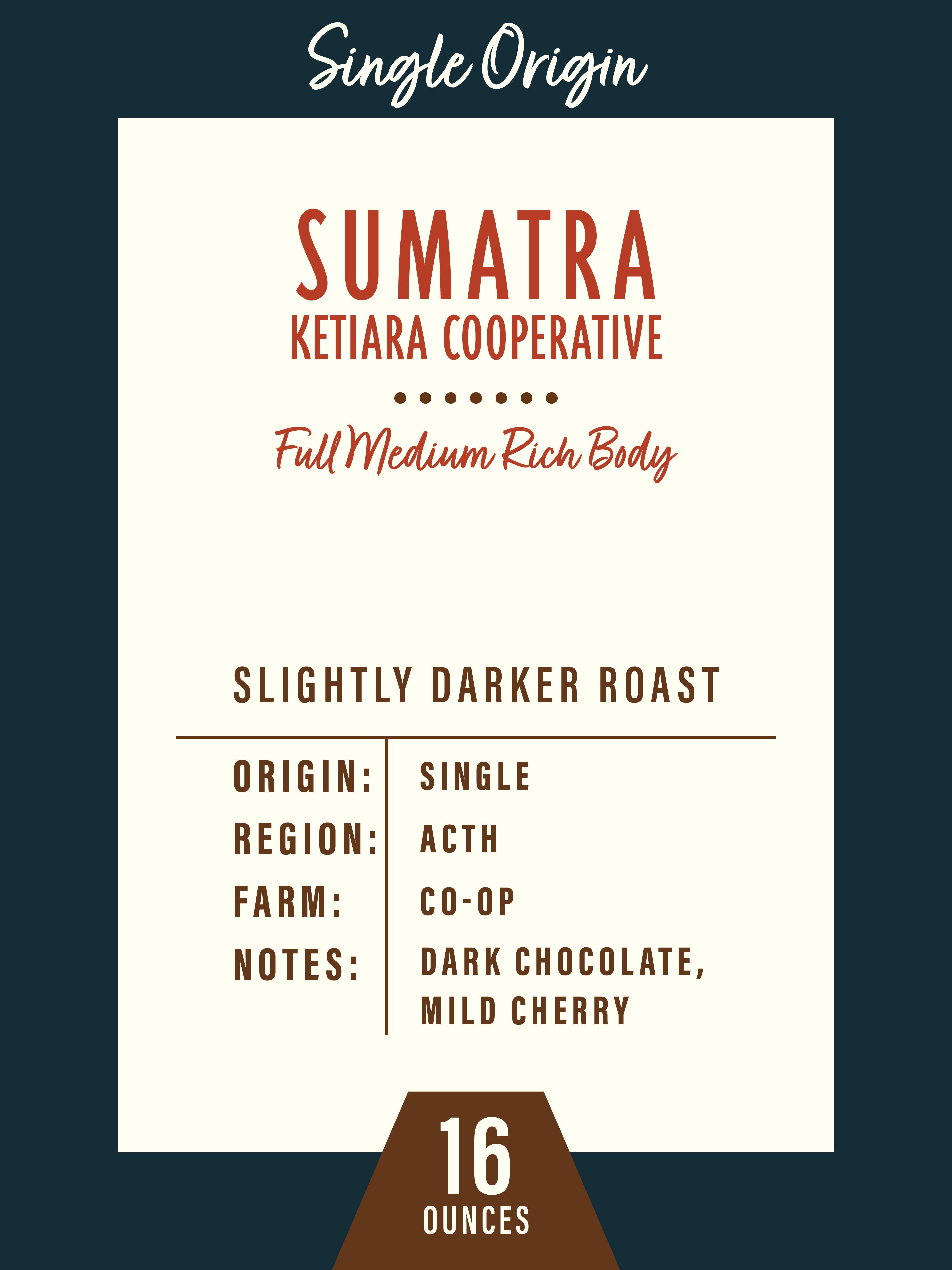 Sumatra Ketiara Cooperative 1lb Bag Charleston Coffee Exchange