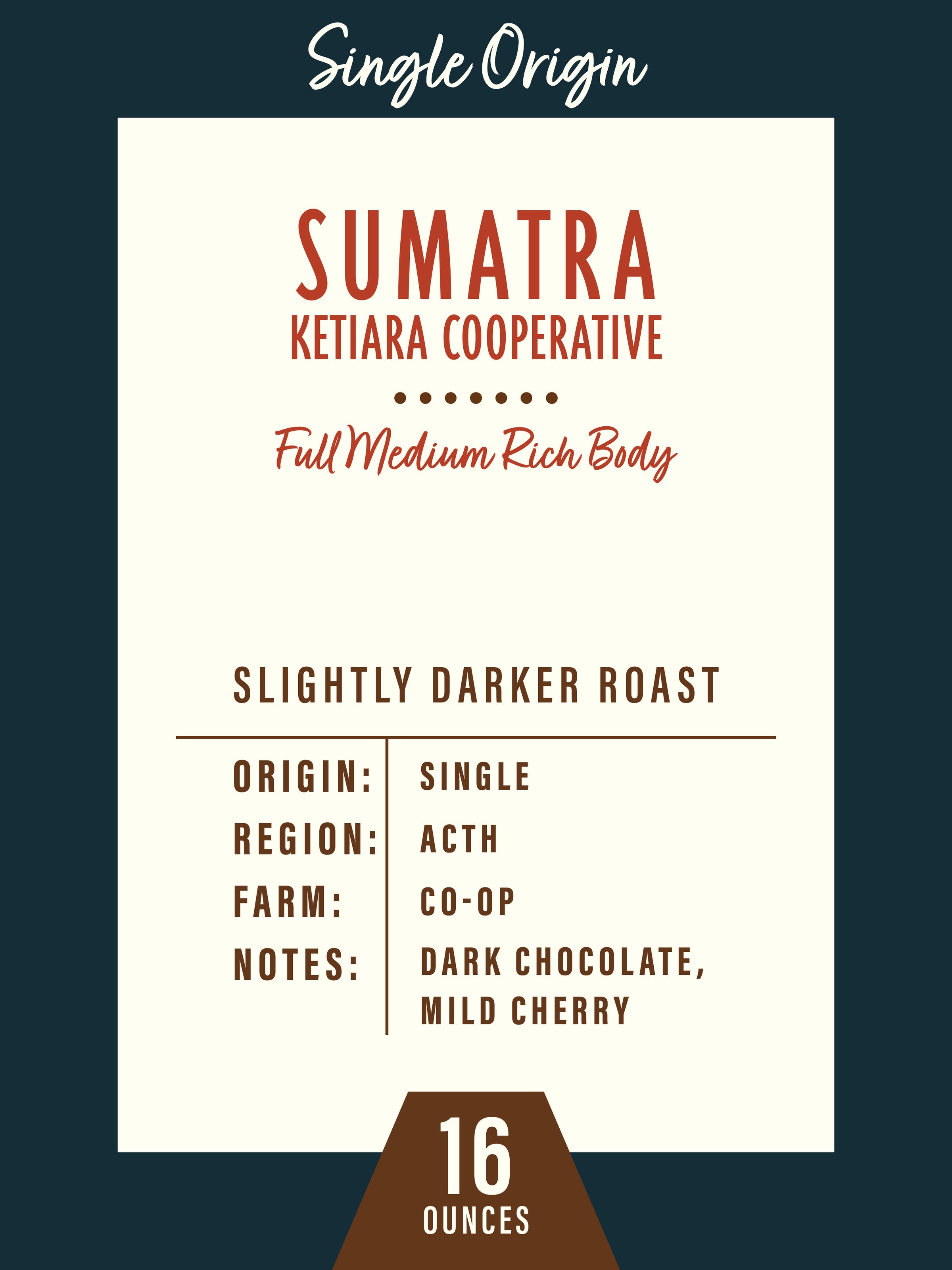 Sumatra Ketiara Cooperative - 1lb Bag | Charleston Coffee Exchange